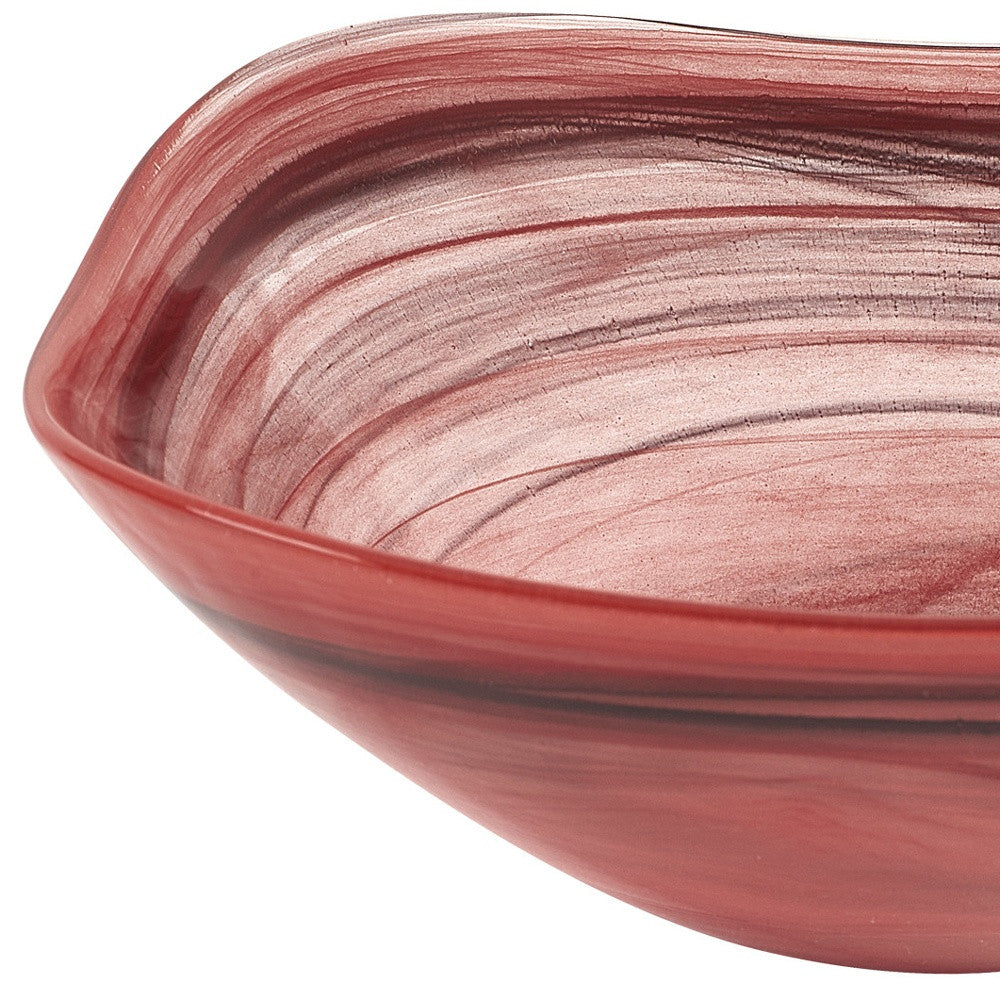 10" Red And White Alabaster Glass Square Salad Bowl - Loft&Timber