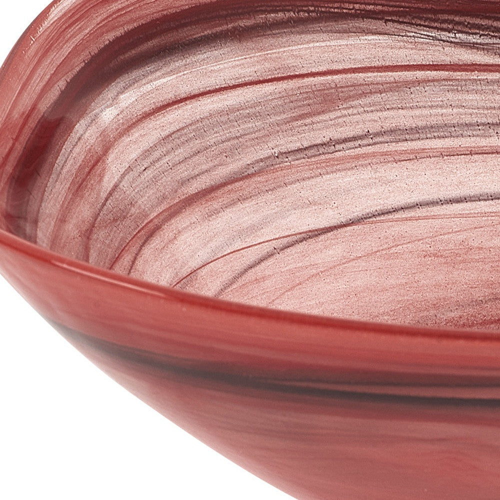 10" Red And White Alabaster Glass Square Salad Bowl - Loft&Timber