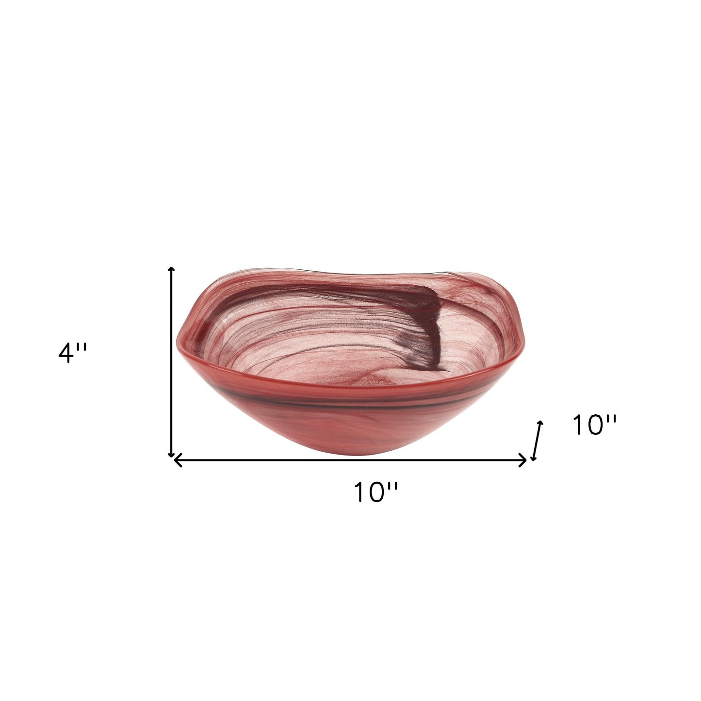 10" Red And White Alabaster Glass Square Salad Bowl - Loft&Timber