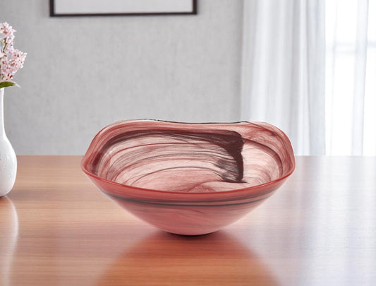 10" Red And White Alabaster Glass Square Salad Bowl - Loft&Timber