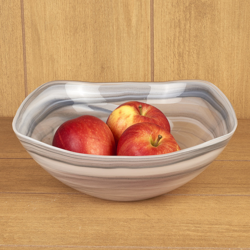 10" Gray And White Alabaster Glass Square Salad Bowl - Loft&Timber