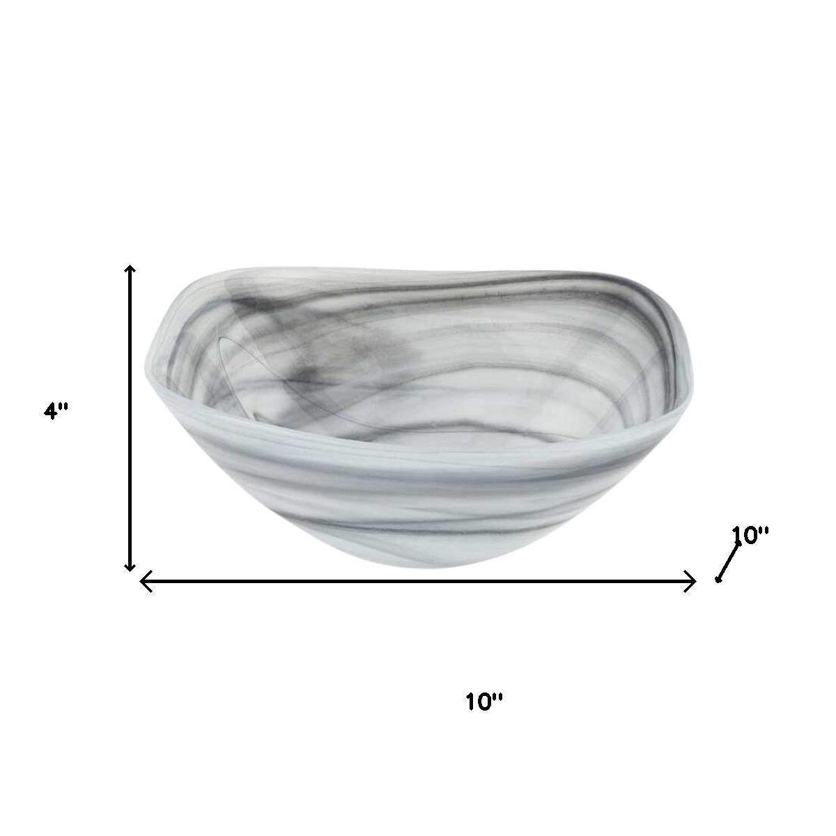 10" Gray And White Alabaster Glass Square Salad Bowl - Loft&Timber