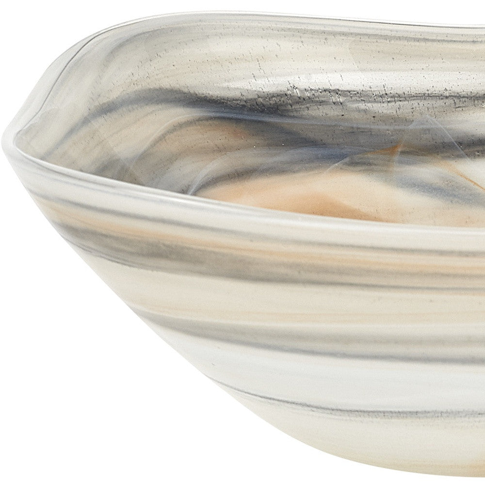 10" Gray Taupe And White Alabaster Glass Square Salad Bowl - Loft&Timber