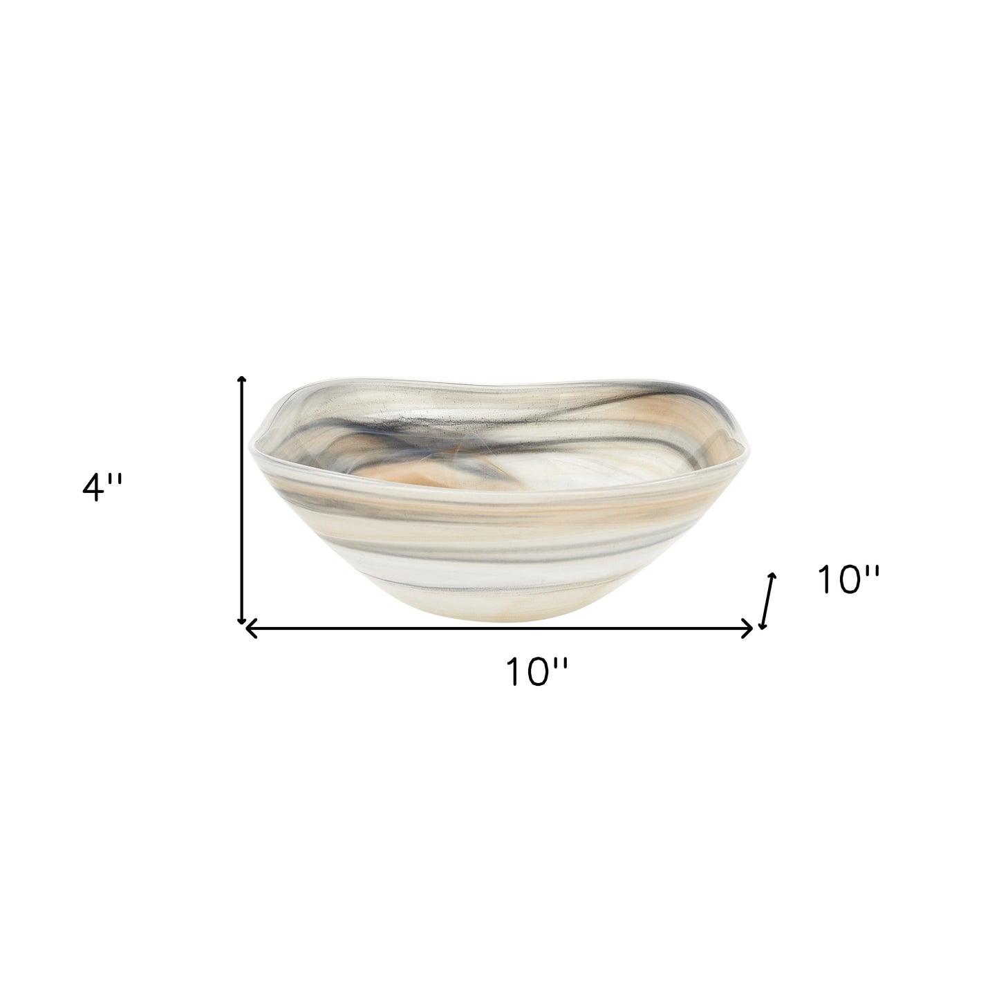 10" Gray Taupe And White Alabaster Glass Square Salad Bowl - Loft&Timber