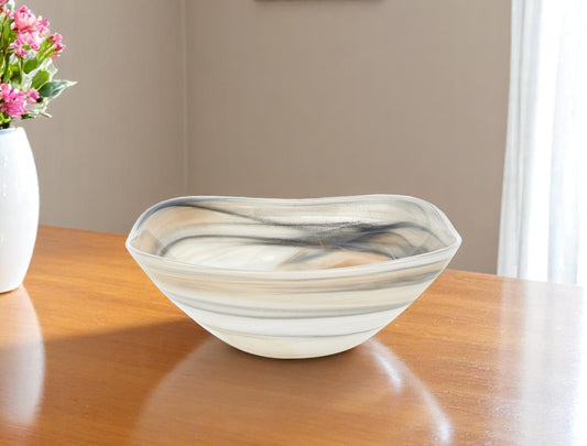10" Gray Taupe And White Alabaster Glass Square Salad Bowl - Loft&Timber