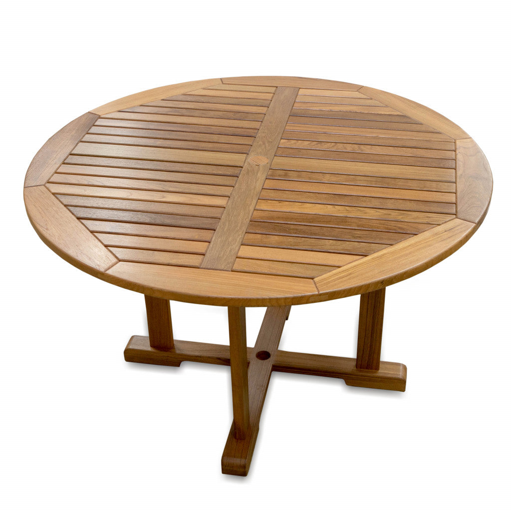 48" Brown Round Solid Teak Wood Dining Table - Loft&Timber