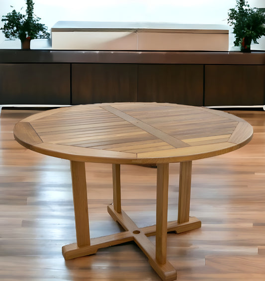 48" Brown Round Solid Teak Wood Dining Table - Loft&Timber