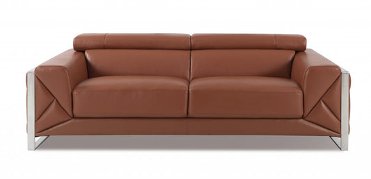 89" Camel Italian Leather Sofa With Silver Legs-1