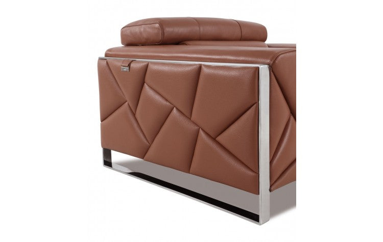 89" Camel Italian Leather Sofa With Silver Legs-5
