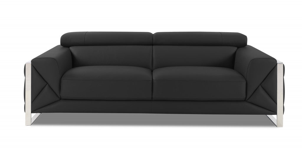 89" Dark Gray Italian Leather Sofa With Silver Legs-1