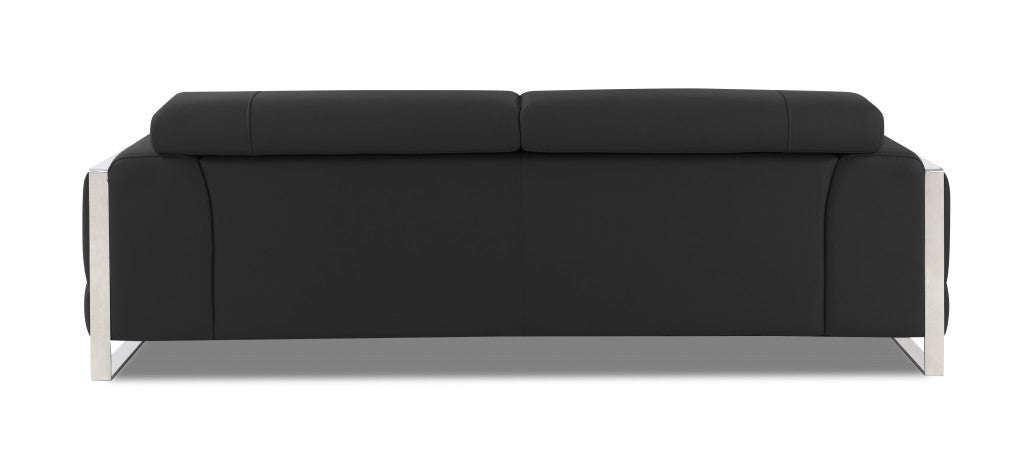 89" Dark Gray Italian Leather Sofa With Silver Legs-3