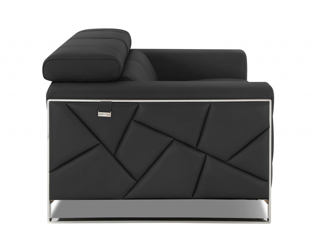 89" Dark Gray Italian Leather Sofa With Silver Legs-2