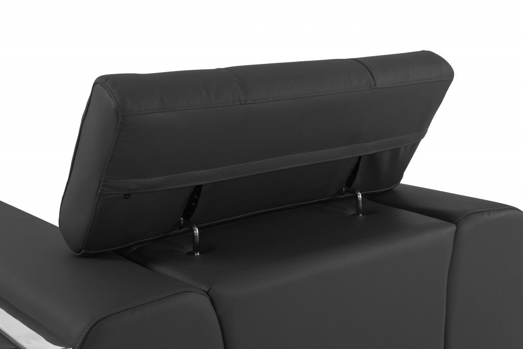 89" Dark Gray Italian Leather Sofa With Silver Legs-6
