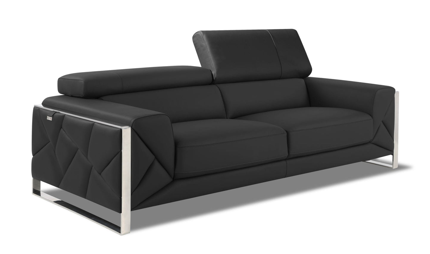 89" Dark Gray Italian Leather Sofa With Silver Legs-5