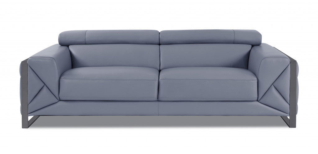 89" Light Blue Italian Leather Sofa With Chrome Legs-1