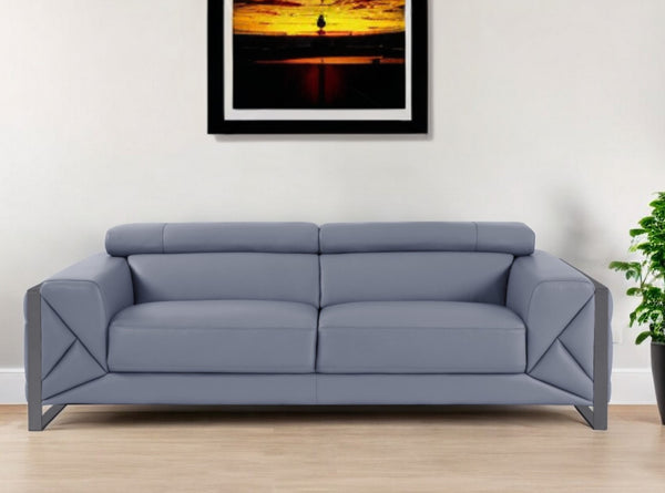 89" Light Blue Italian Leather Sofa With Chrome Legs-0
