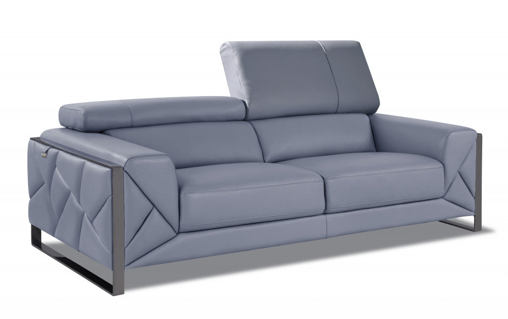 89" Light Blue Italian Leather Sofa With Chrome Legs-2
