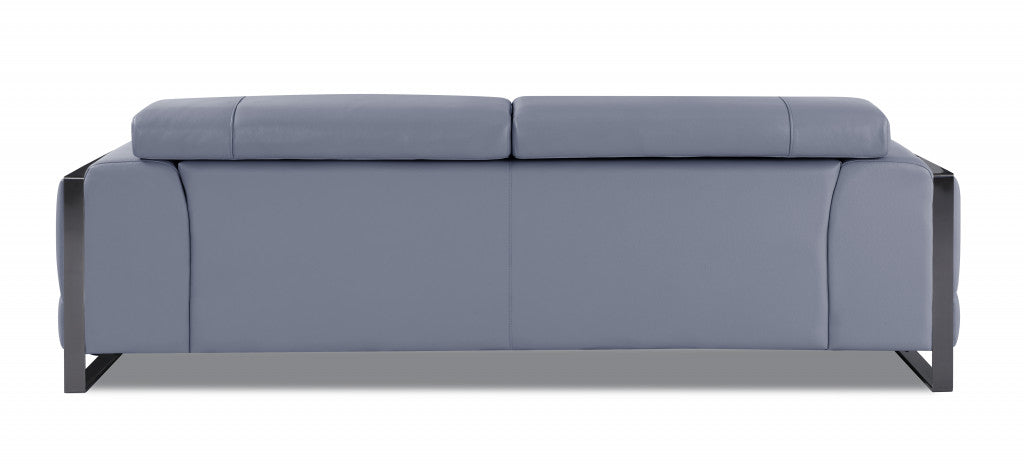 89" Light Blue Italian Leather Sofa With Chrome Legs-3