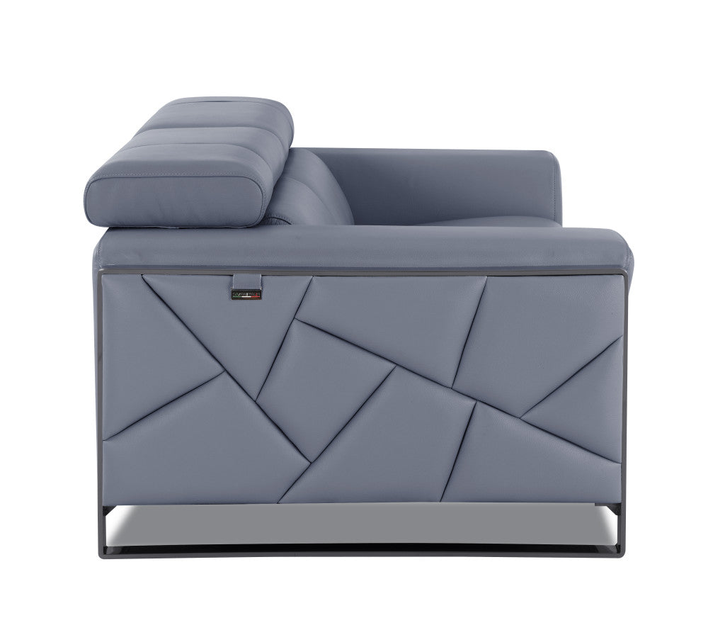 89" Light Blue Italian Leather Sofa With Chrome Legs-4
