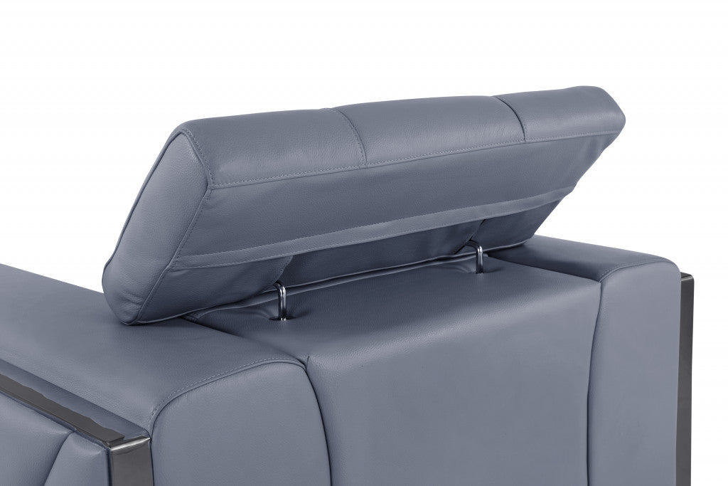 89" Light Blue Italian Leather Sofa With Chrome Legs-5