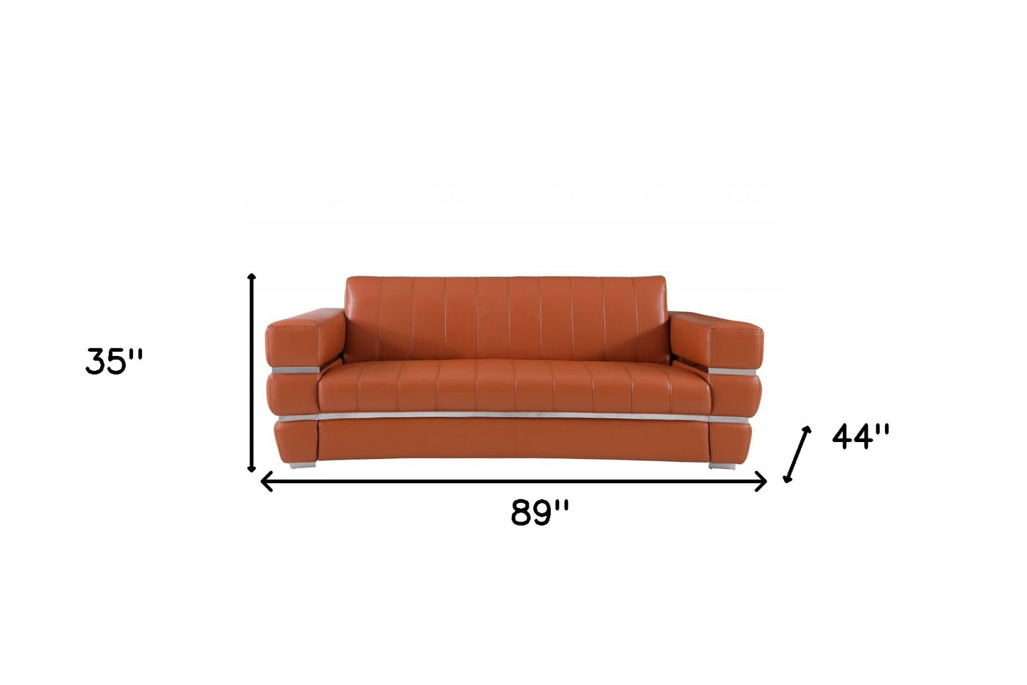 89" Camel Italian Leather Sofa With Silver Legs-6