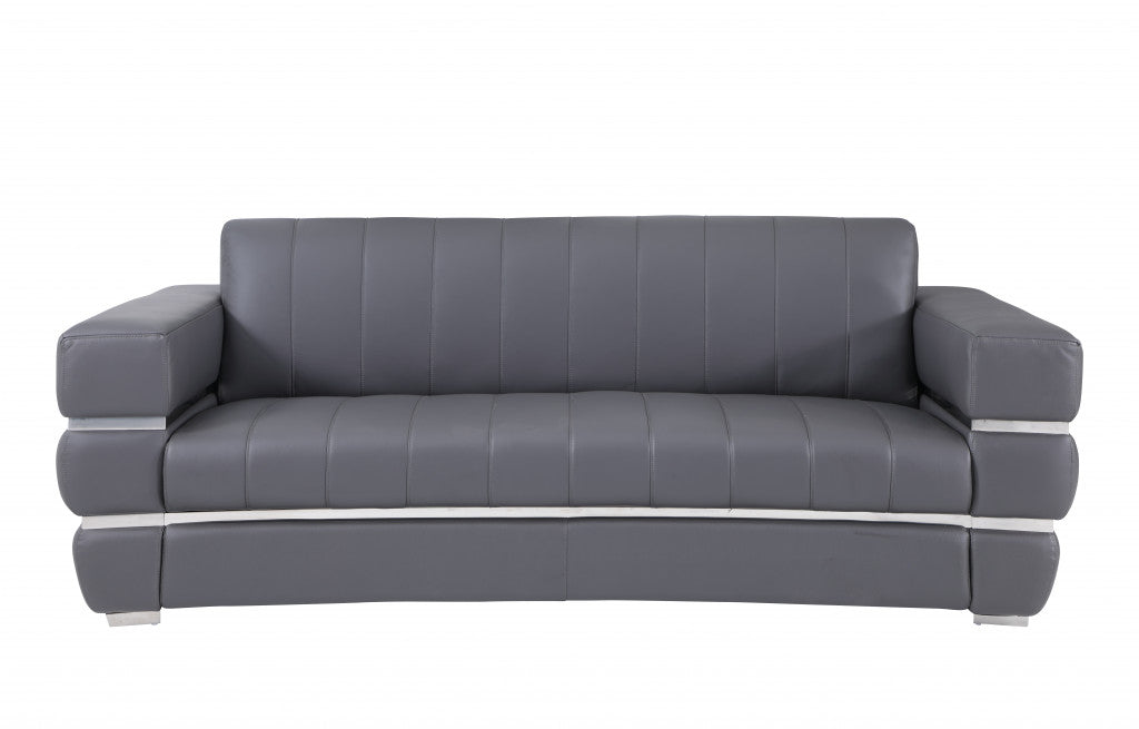 89" Dark Gray Italian Leather Sofa With Silver Legs-1