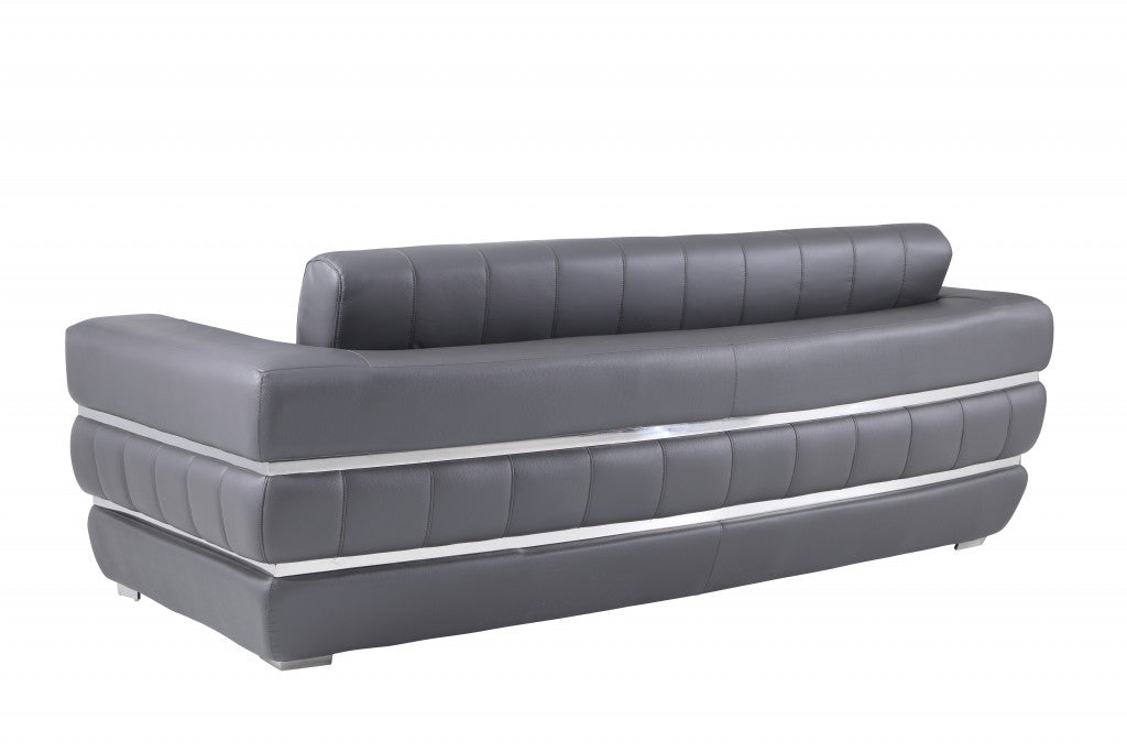 89" Dark Gray Italian Leather Sofa With Silver Legs-3