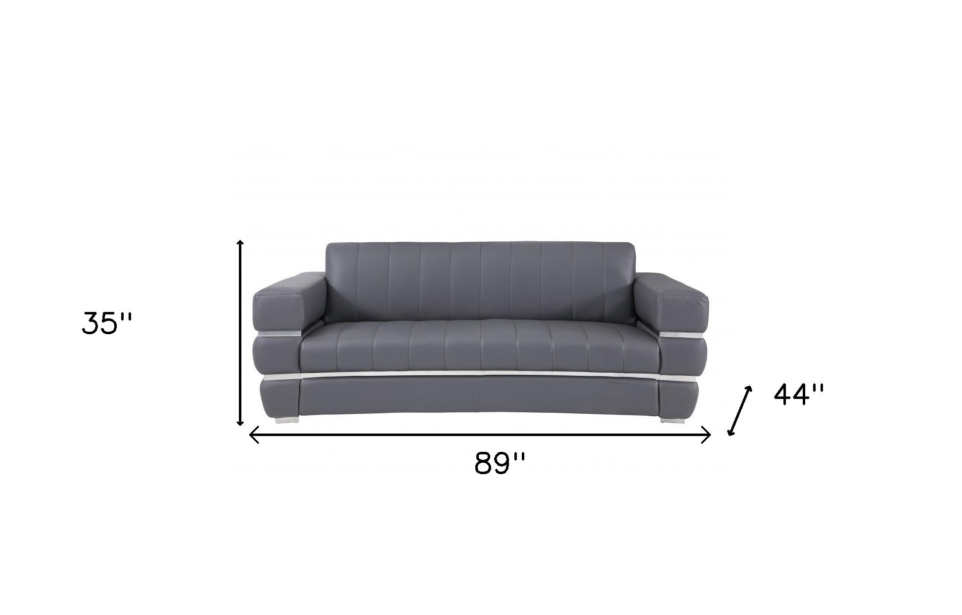 89" Dark Gray Italian Leather Sofa With Silver Legs-6