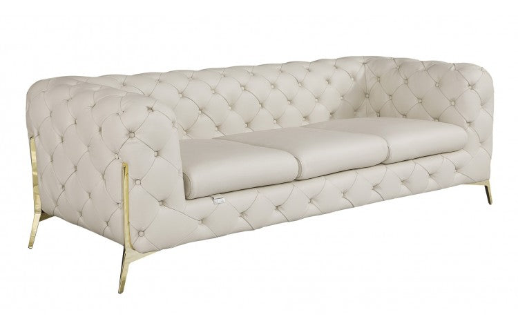 93" Beige Italian Leather Chesterfield Sofa With Silver Legs-6