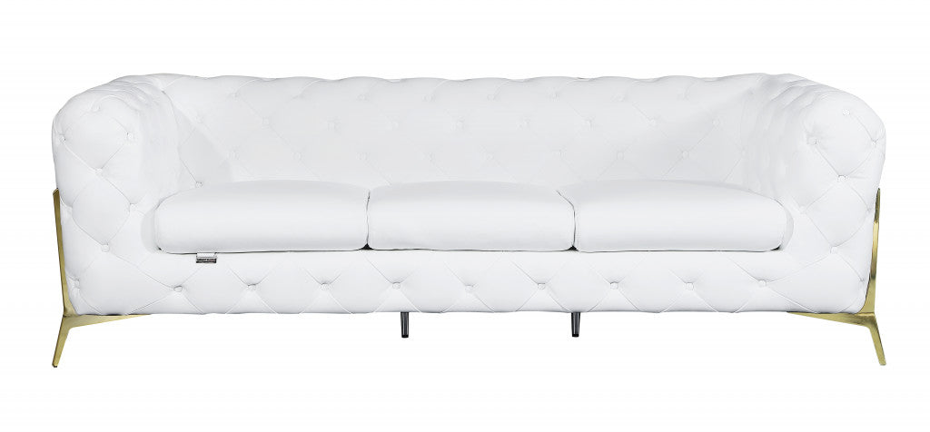93" White Italian Leather Chesterfield Sofa With Silver Legs-1