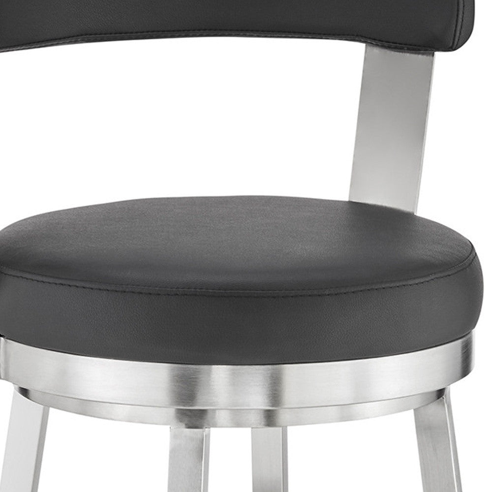 30" Black And Silver Iron Swivel Backless Bar Height Bar Chair - Loft&Timber
