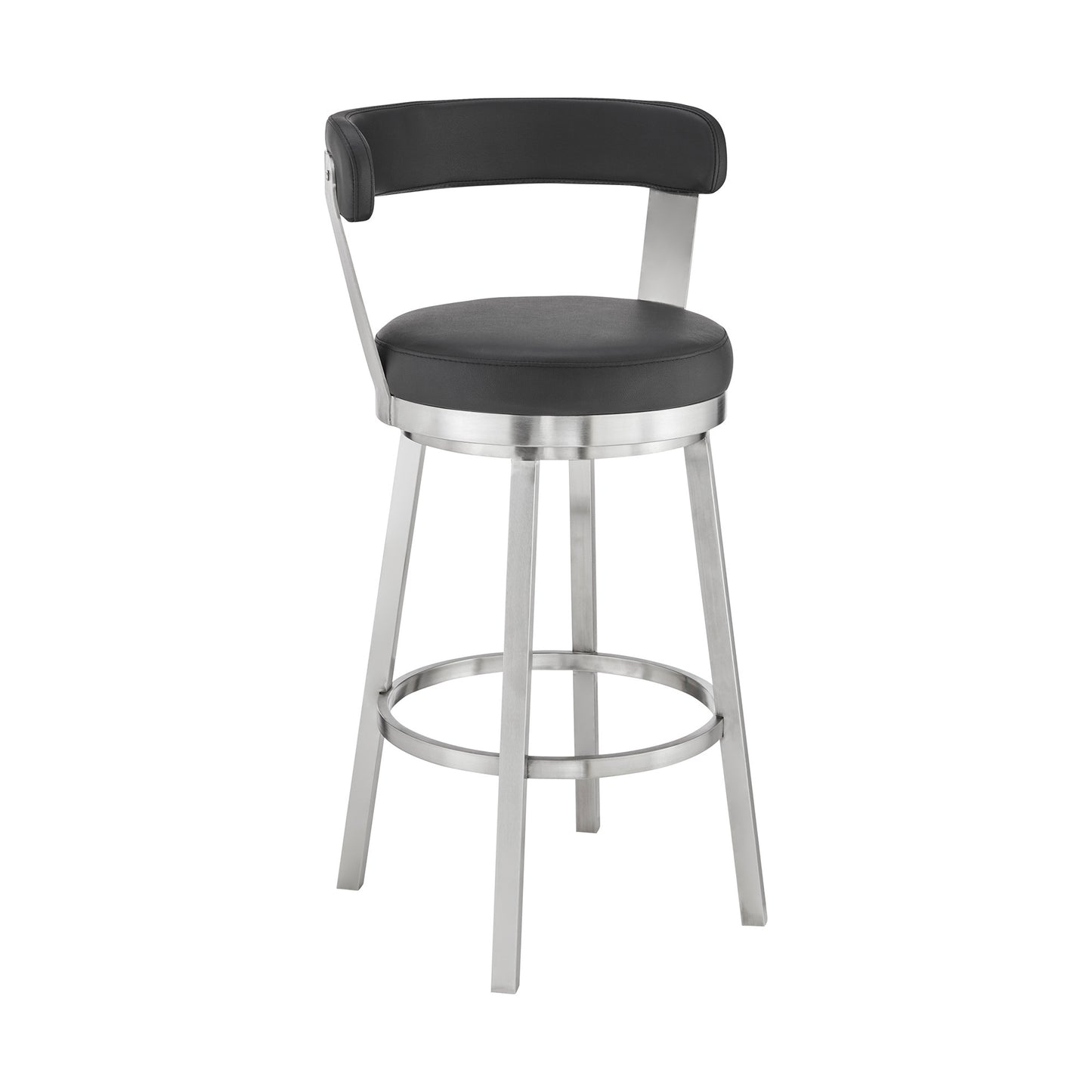 30" Black And Silver Iron Swivel Backless Bar Height Bar Chair - Loft&Timber
