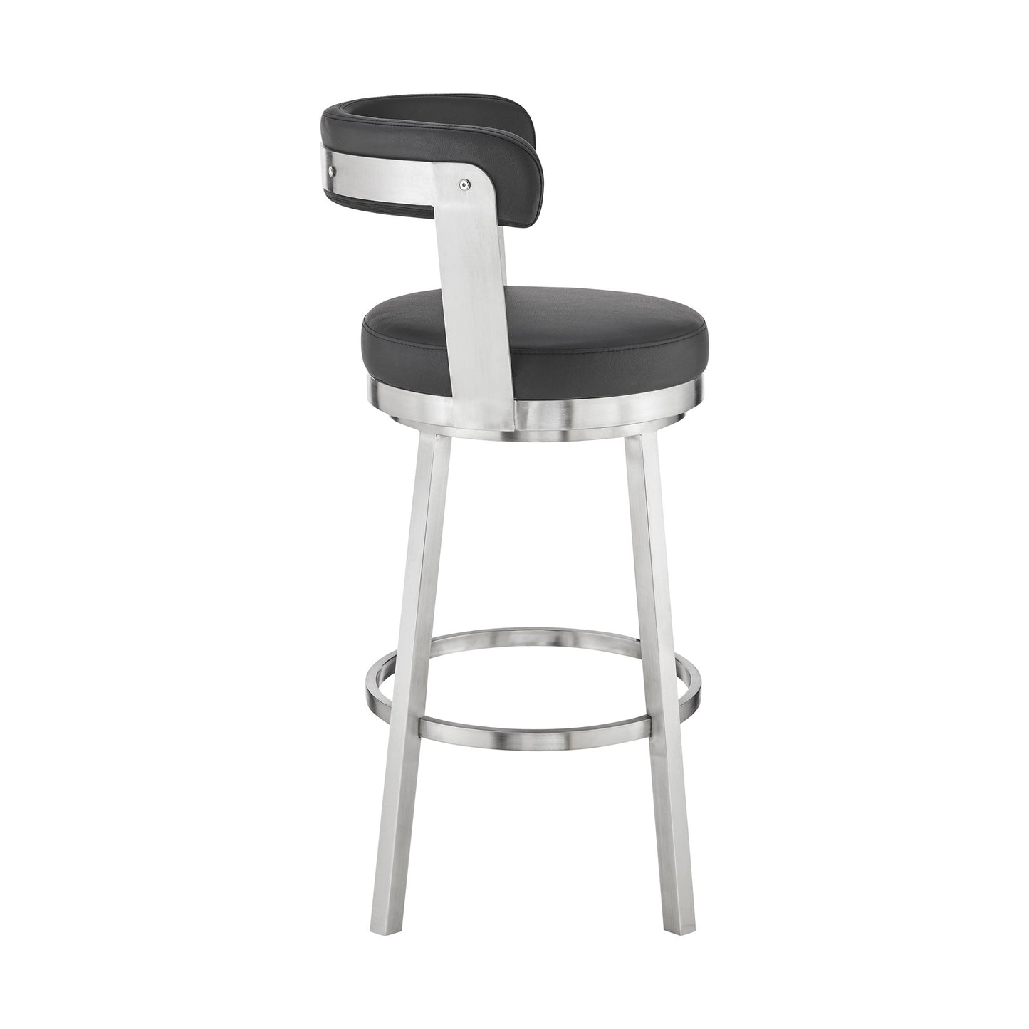 30" Black And Silver Iron Swivel Backless Bar Height Bar Chair - Loft&Timber