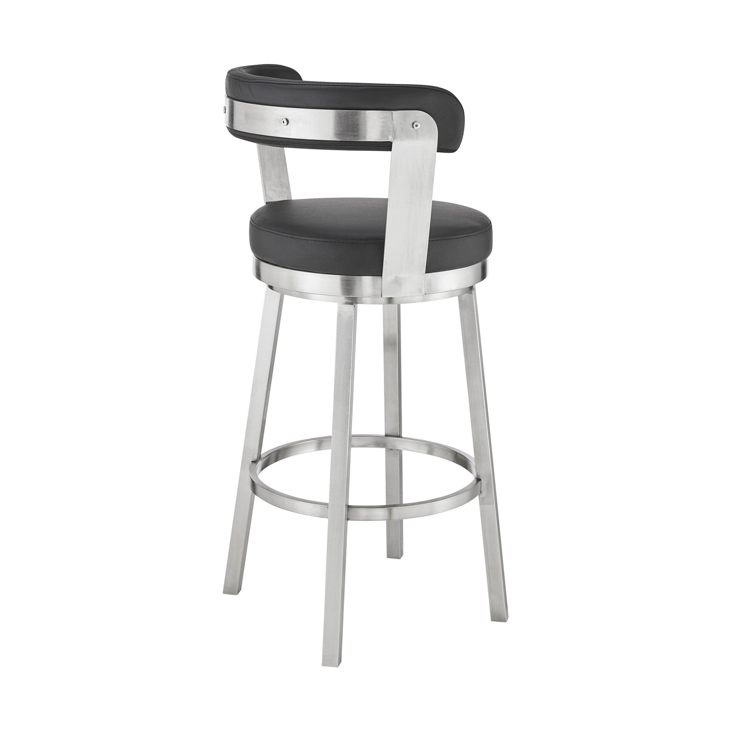 30" Black And Silver Iron Swivel Backless Bar Height Bar Chair - Loft&Timber