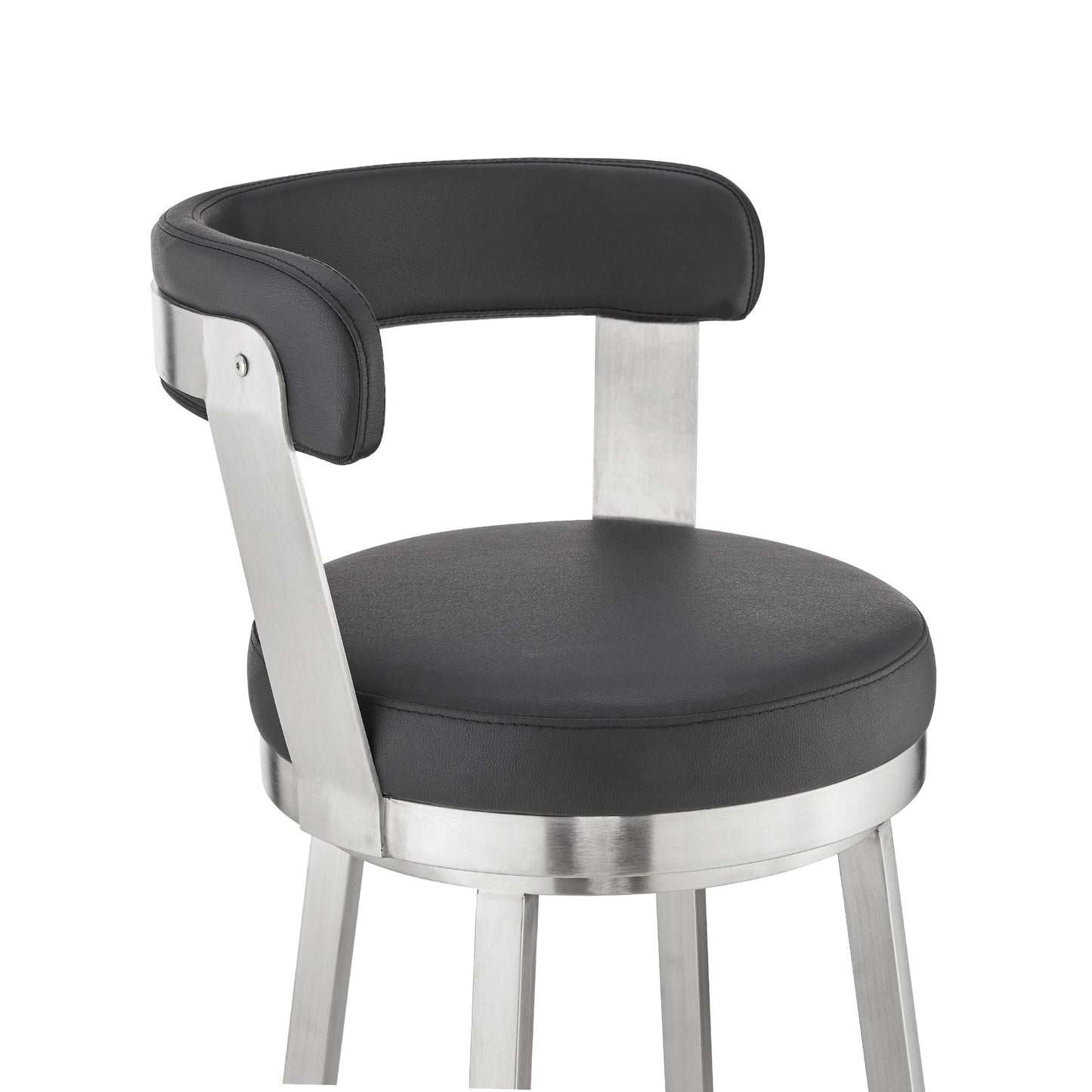 30" Black And Silver Iron Swivel Backless Bar Height Bar Chair - Loft&Timber
