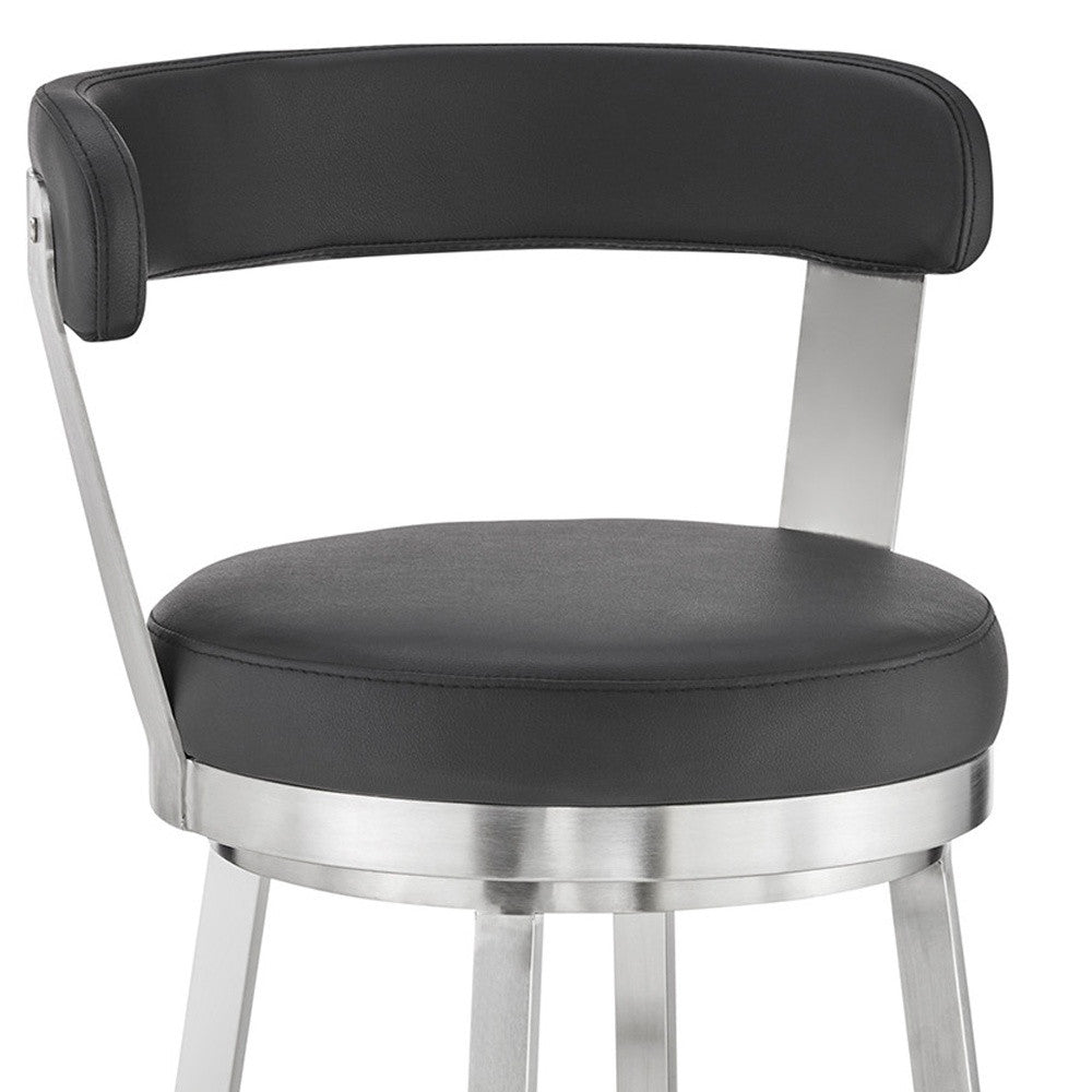 30" Black And Silver Iron Swivel Backless Bar Height Bar Chair - Loft&Timber