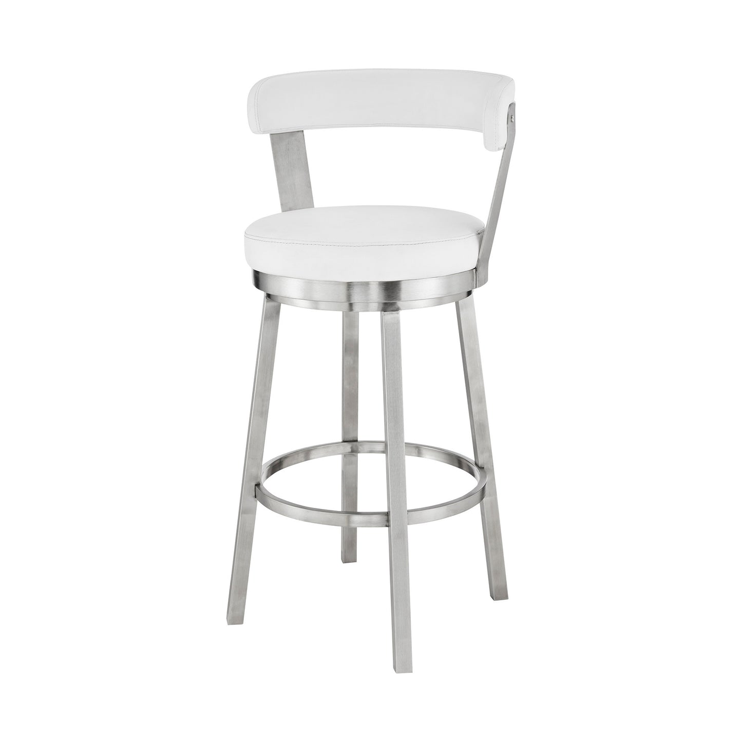 30" White And Silver Iron Swivel Backless Bar Height Bar Chair - Loft&Timber