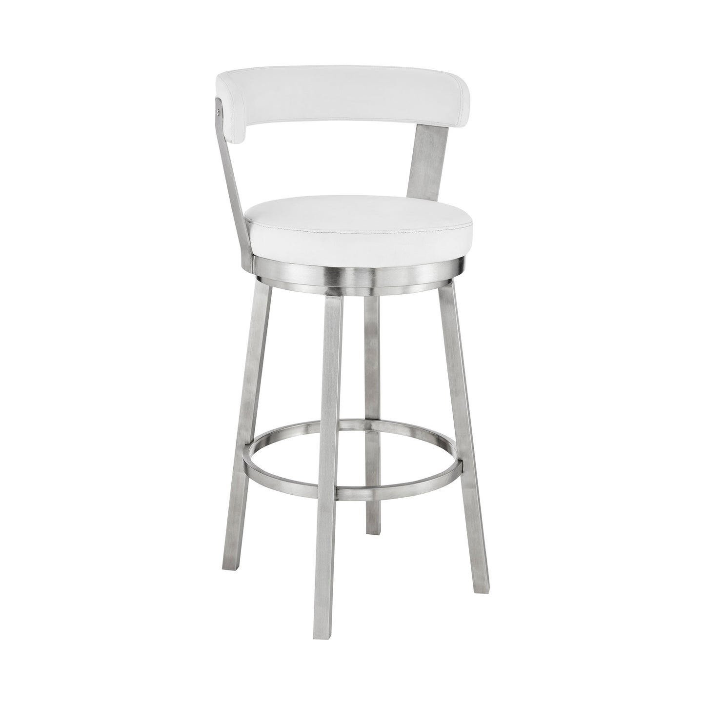 30" White And Silver Iron Swivel Backless Bar Height Bar Chair - Loft&Timber