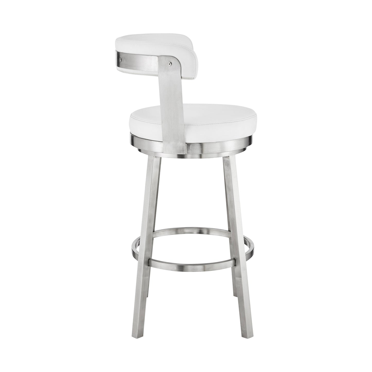 30" White And Silver Iron Swivel Backless Bar Height Bar Chair - Loft&Timber