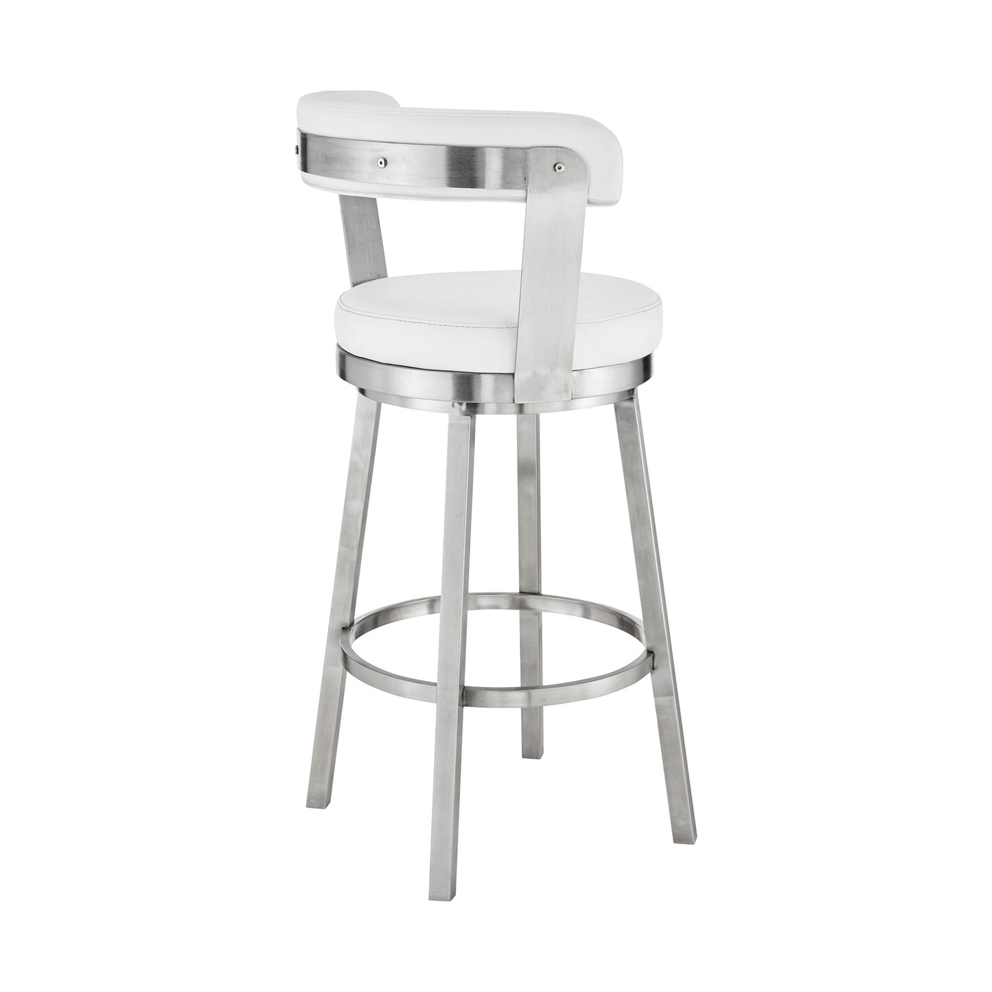 30" White And Silver Iron Swivel Backless Bar Height Bar Chair - Loft&Timber