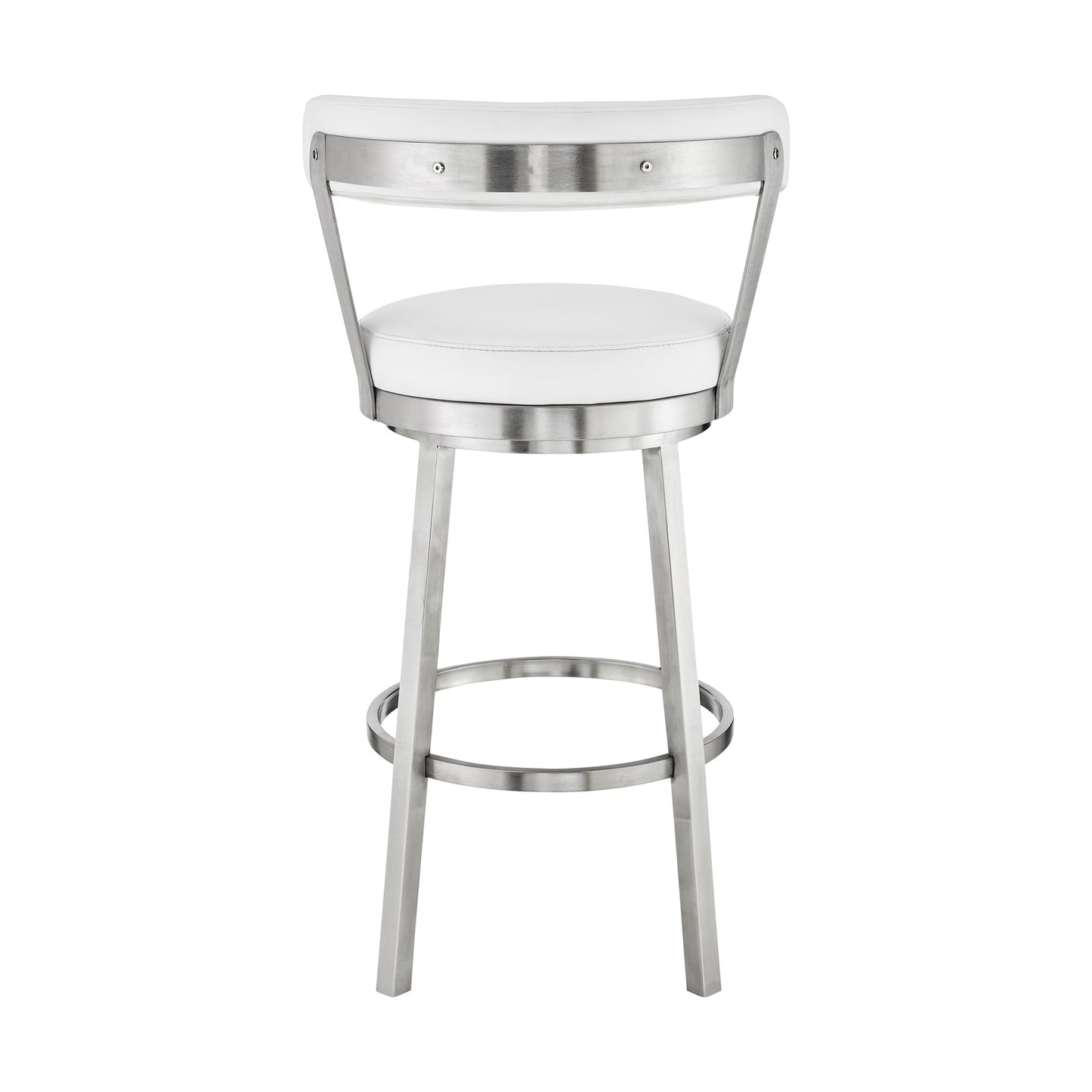 30" White And Silver Iron Swivel Backless Bar Height Bar Chair - Loft&Timber