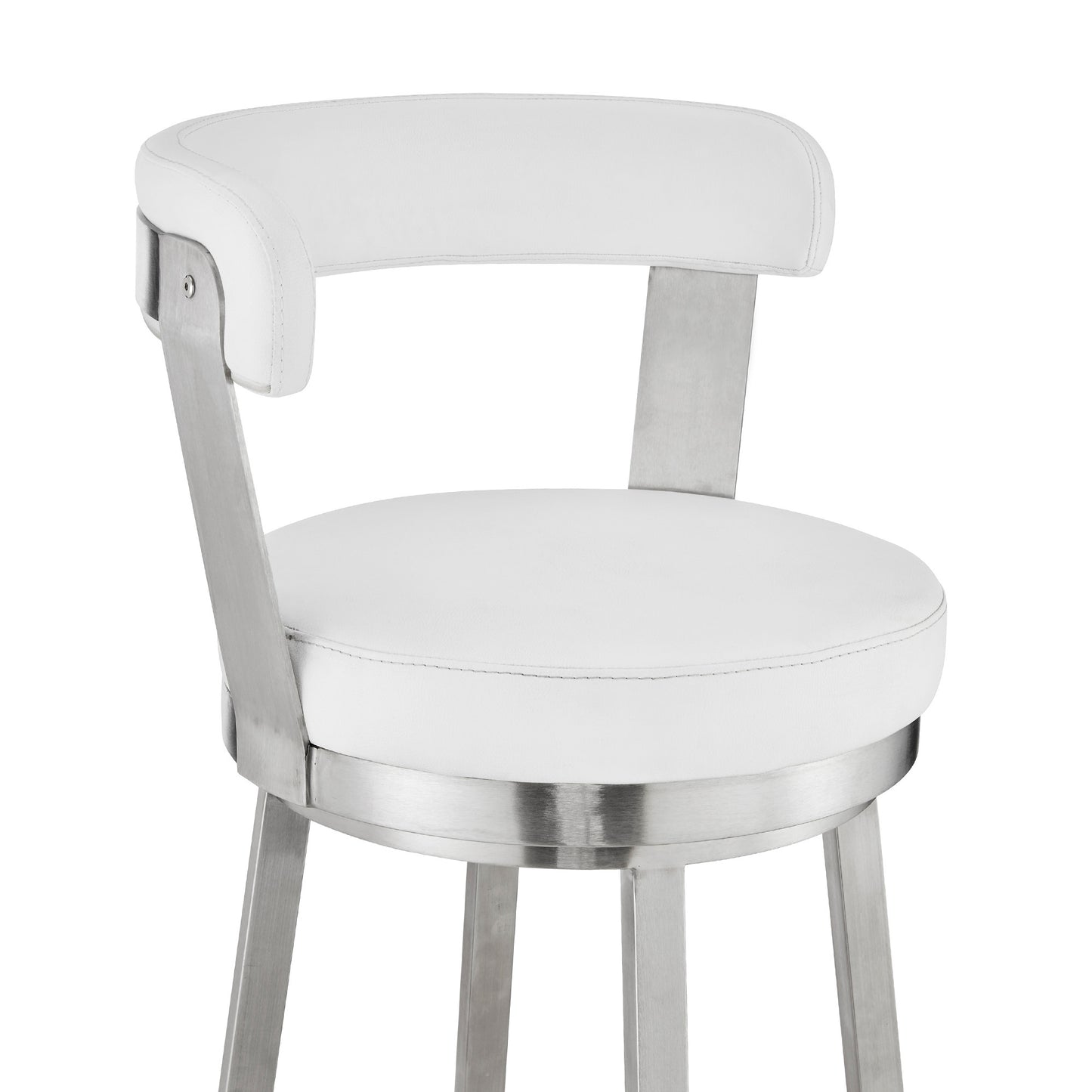 30" White And Silver Iron Swivel Backless Bar Height Bar Chair - Loft&Timber