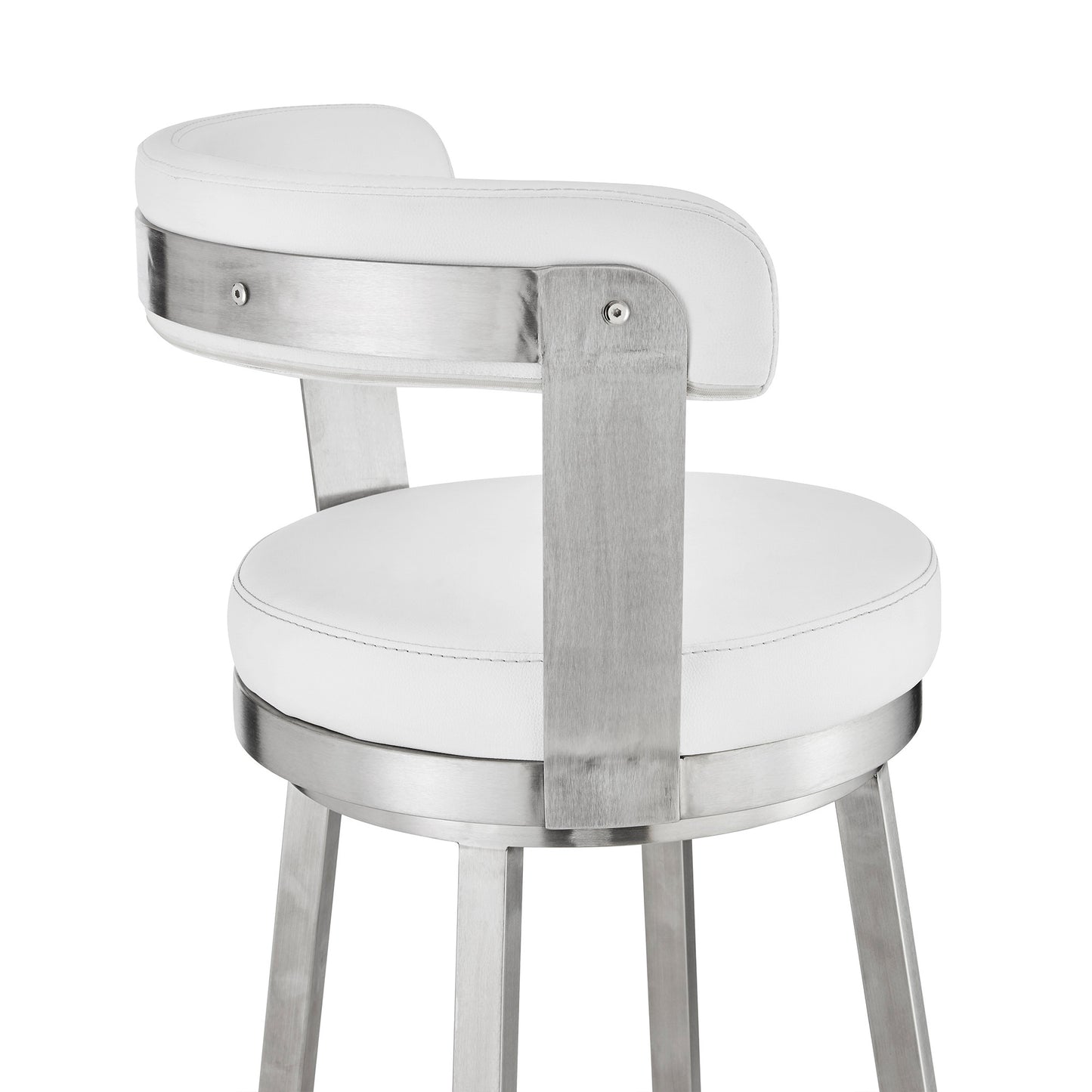 30" White And Silver Iron Swivel Backless Bar Height Bar Chair - Loft&Timber