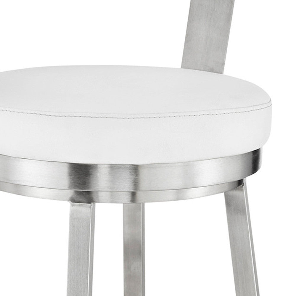 30" White And Silver Iron Swivel Backless Bar Height Bar Chair - Loft&Timber