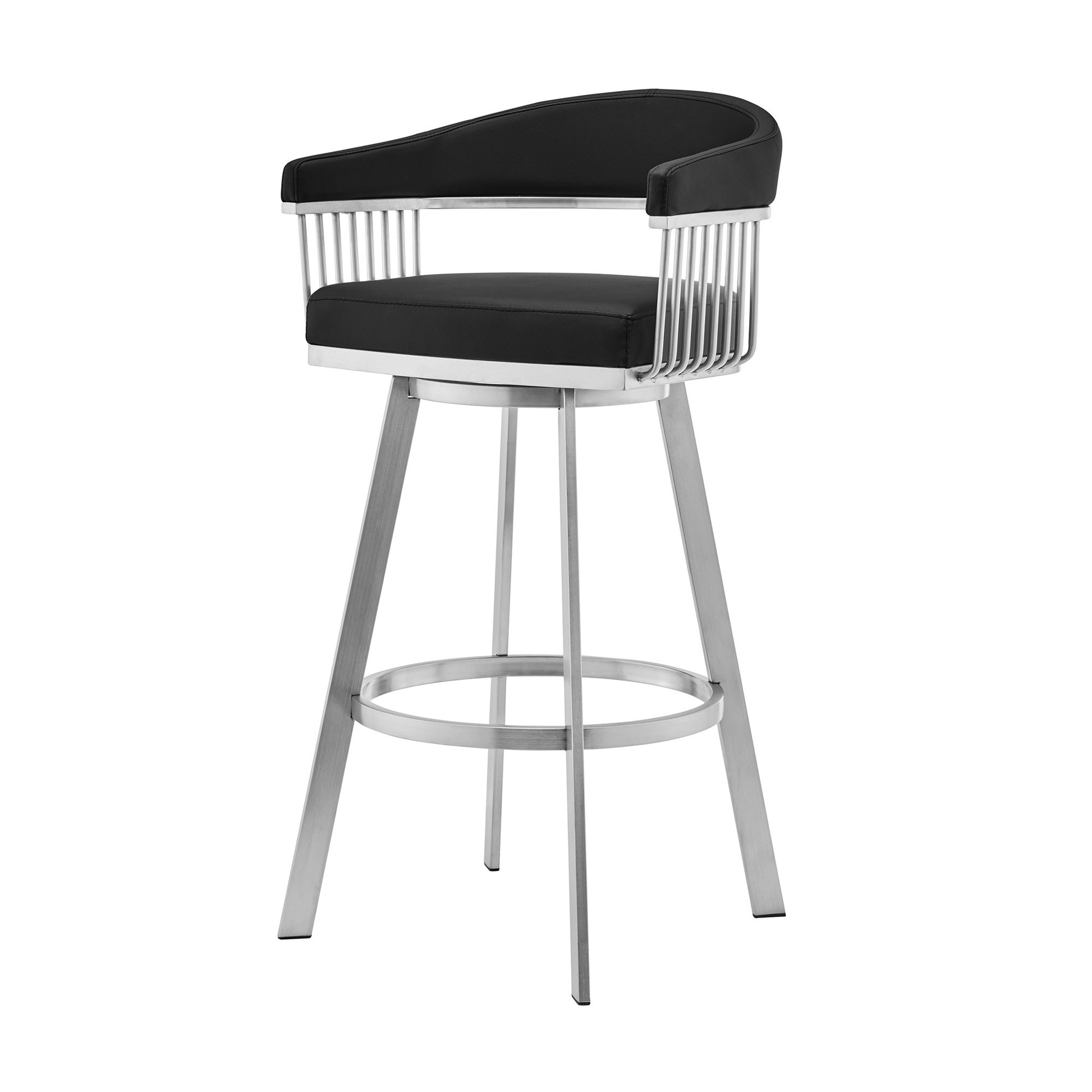 29" Black And Silver Iron Swivel Backless Bar Height Bar Chair - Loft&Timber