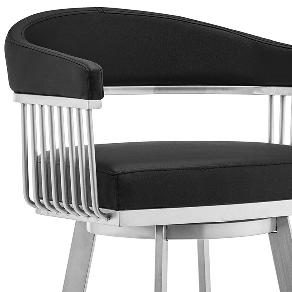 29" Black And Silver Iron Swivel Backless Bar Height Bar Chair - Loft&Timber