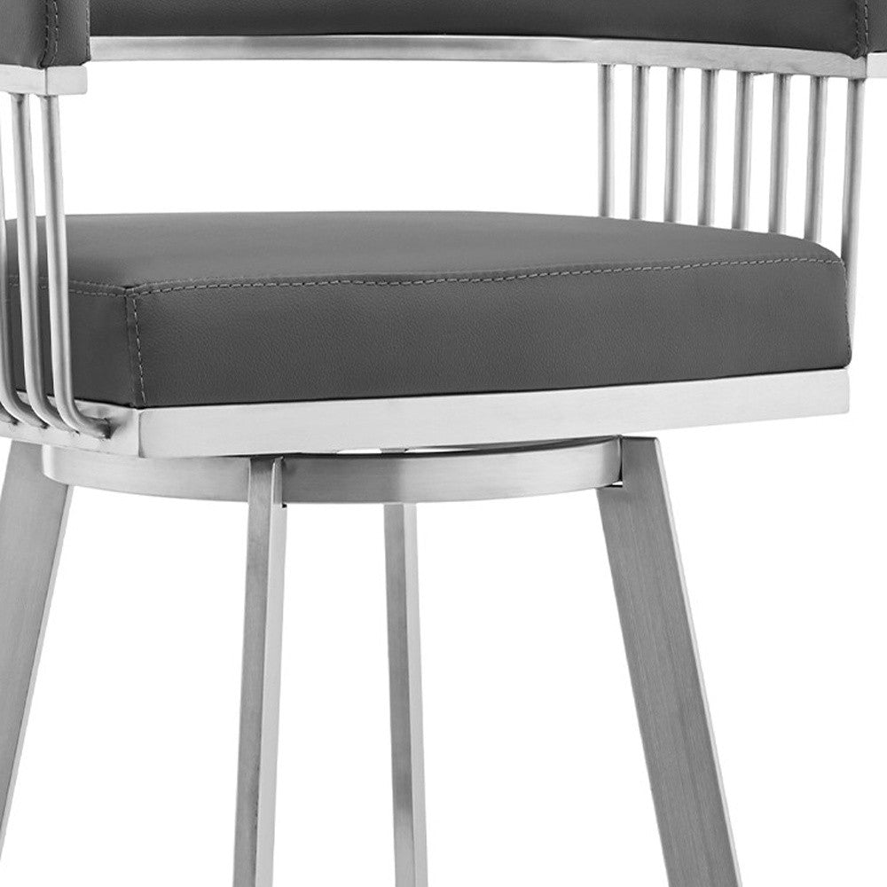 29" Gray And Silver Iron Swivel Backless Bar Height Bar Chair - Loft&Timber