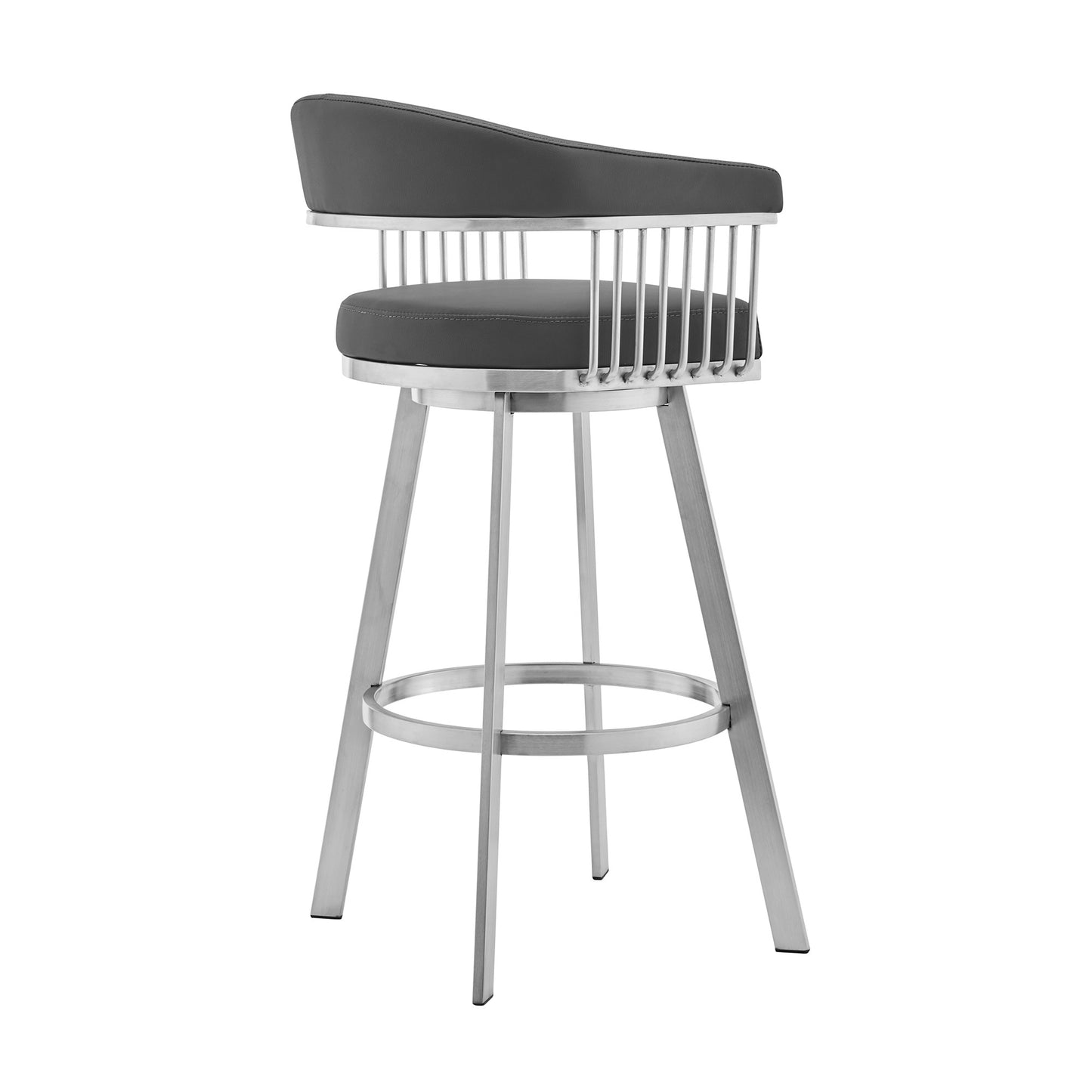 29" Gray And Silver Iron Swivel Backless Bar Height Bar Chair - Loft&Timber