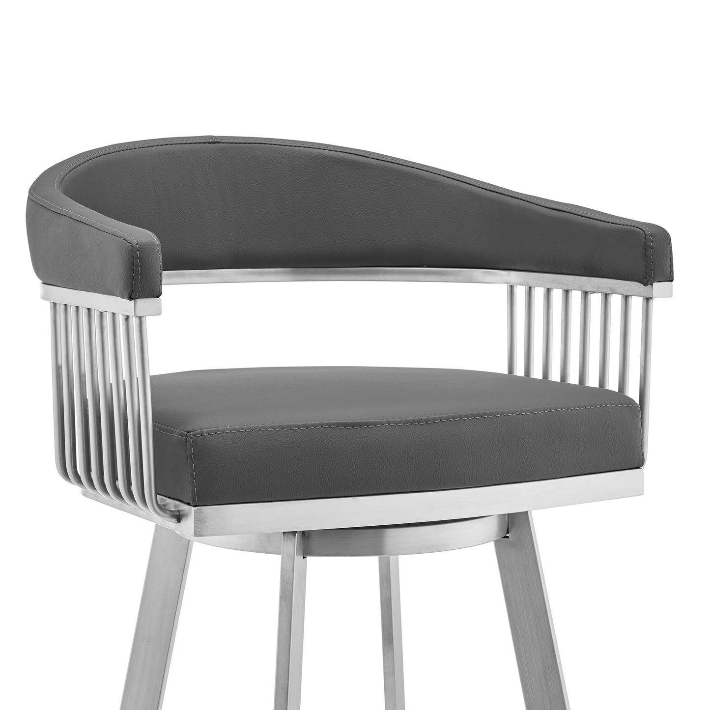 29" Gray And Silver Iron Swivel Backless Bar Height Bar Chair - Loft&Timber