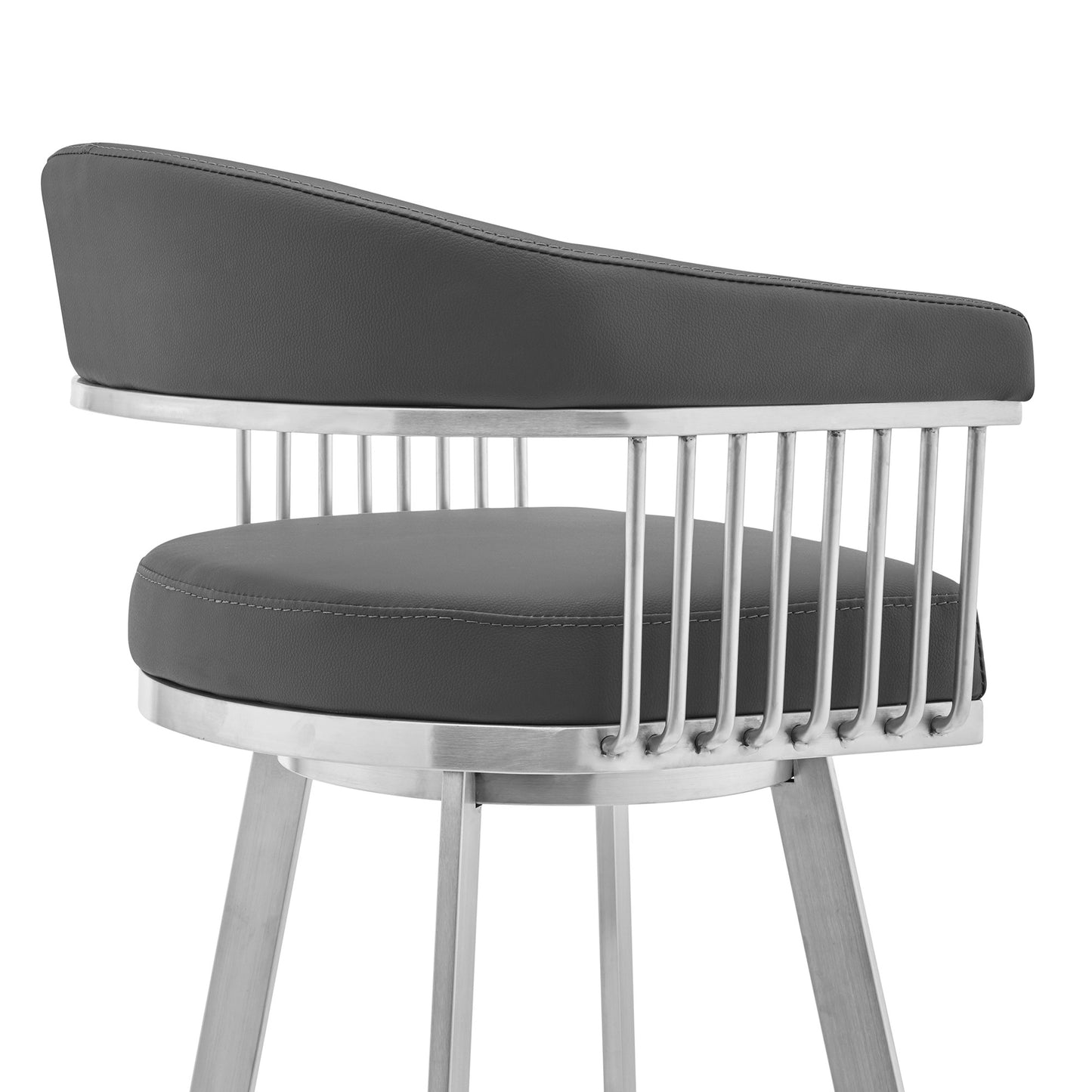 29" Gray And Silver Iron Swivel Backless Bar Height Bar Chair - Loft&Timber